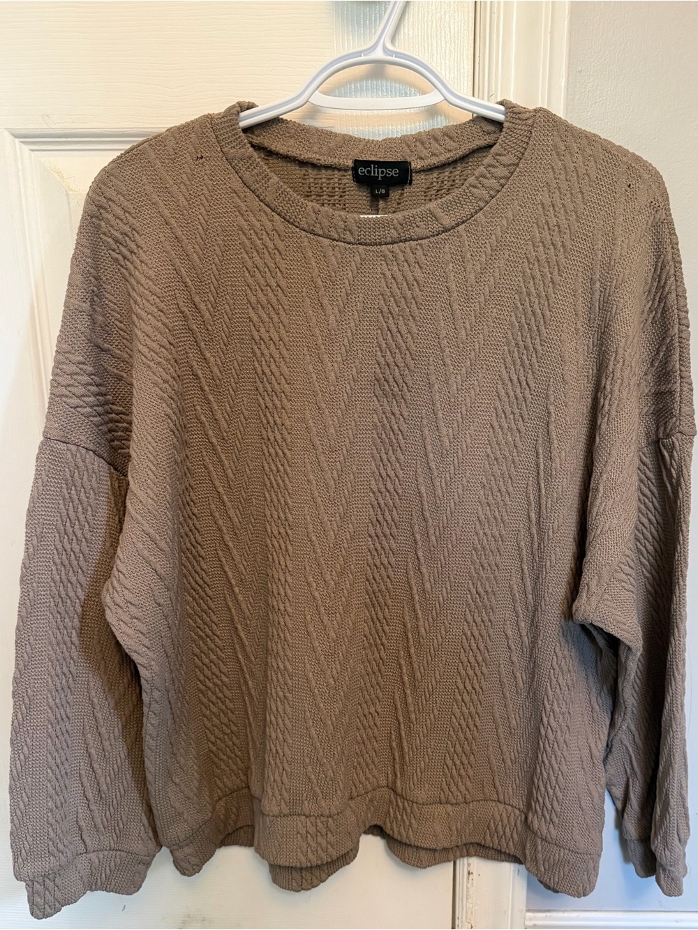 Eclipse Women's Crewneck Textured Sweater - Taupe
